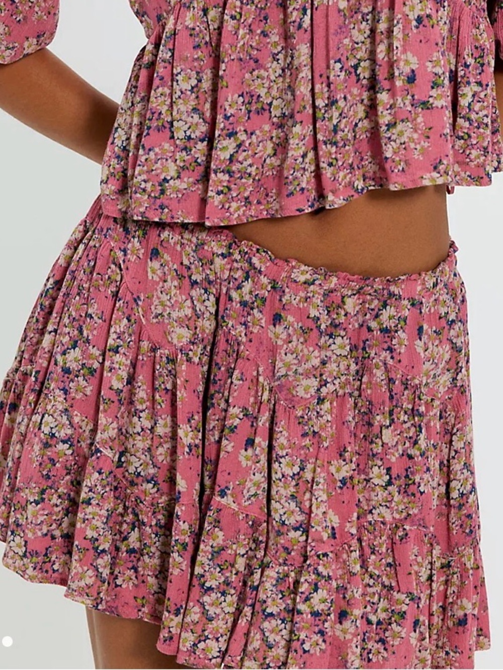 Free People Pink Floral Mini Skirt